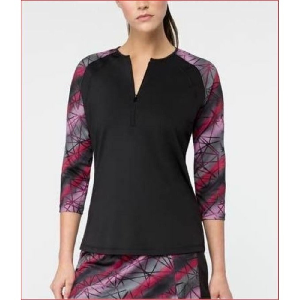 Fila women shirt top sleek zip neck performance TW171TY4 black S MSRP $70